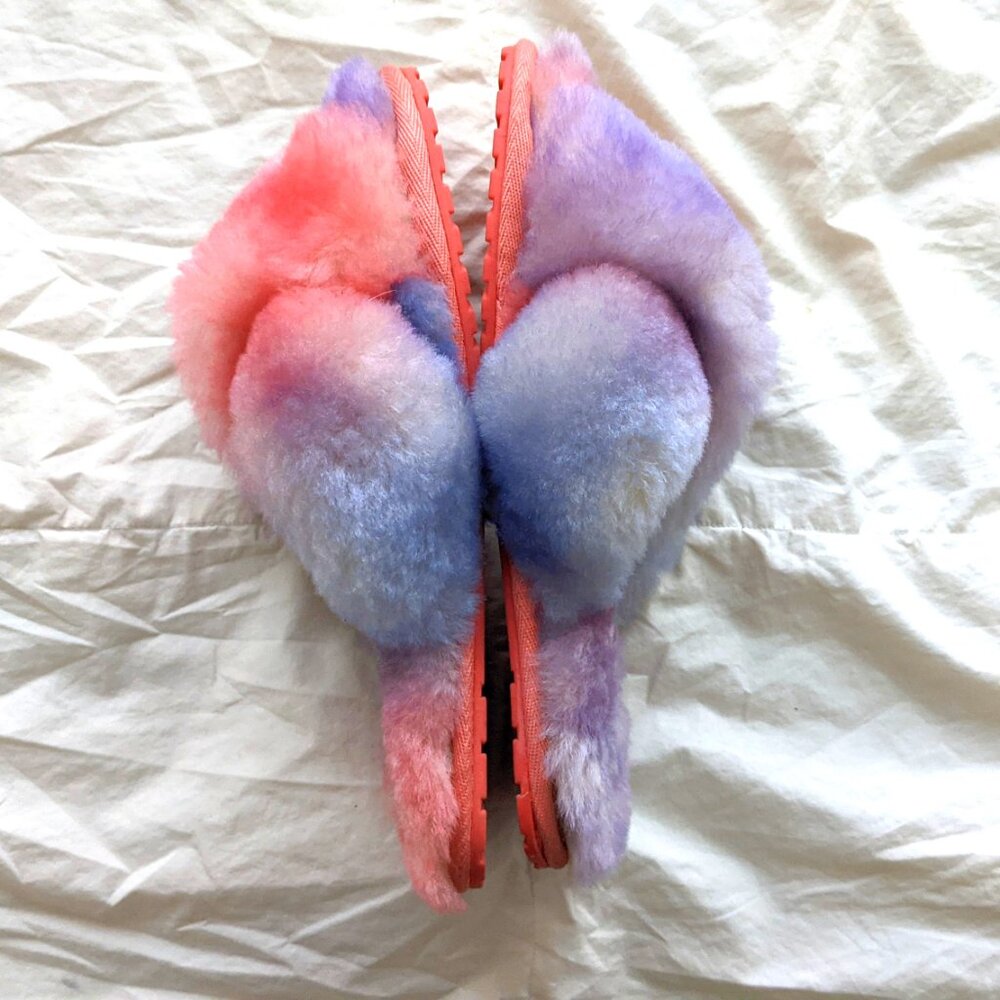 EMU Australia Pink Purple Sheepskin Fluffy Slides Slippers Size W8 M7 - Picture 4 of 7